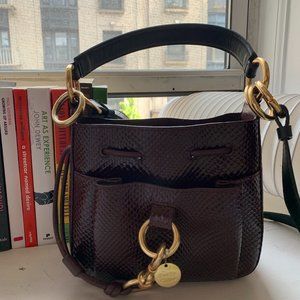 See by Chloé purple snakeskin bucket bag